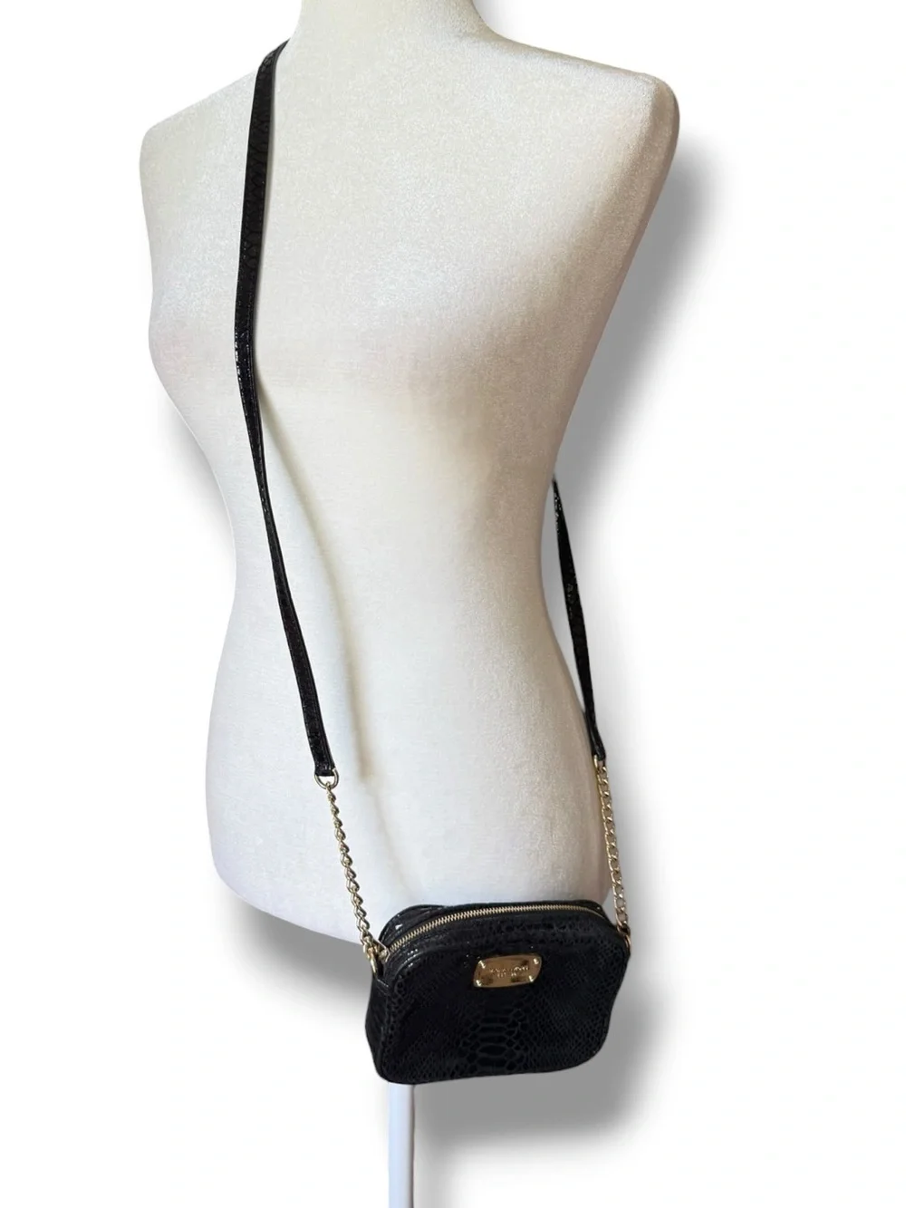 Michael Kors Snakeskin Embossed Black Leather Mini Crossbody Purse Shoulder‎ Ba